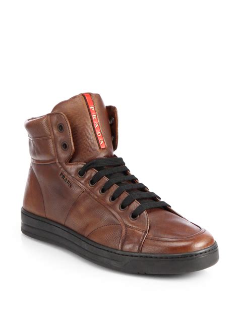 prada men leather high tops|prada basketball shoes.